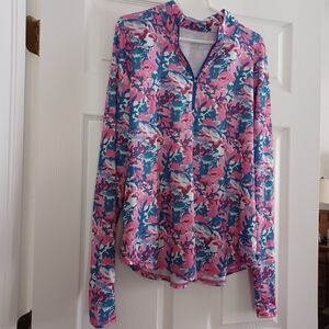 Jofit Womens UV Size XL Golf, Tennis, Pickle Ball Pink Blue Floral Long Sleeve